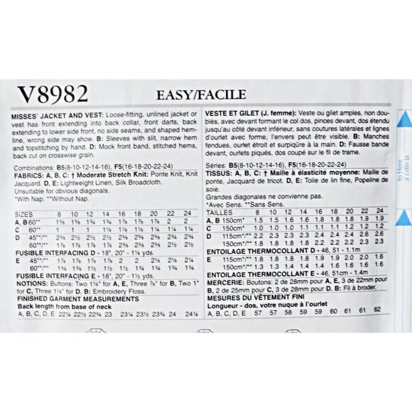 Vogue 8982 Sewing Pattern Vest Jacket Marcy Tilton Uncut Size 8 10 12 14 16 - Picture 4 of 4